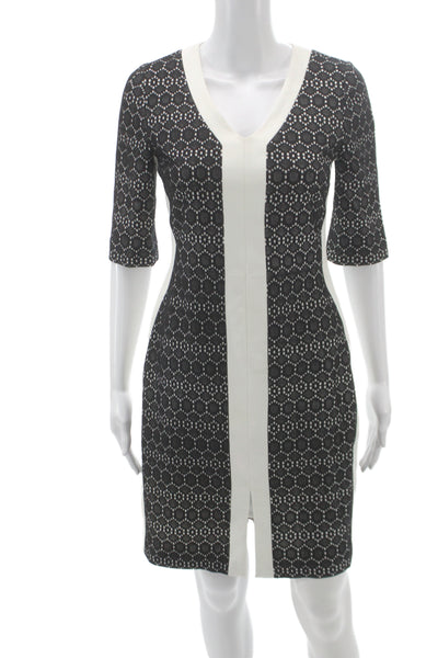 Belle Badgley Mischka Women Sheath Dress Black Lace V-Neck Half Sleeve Size 4