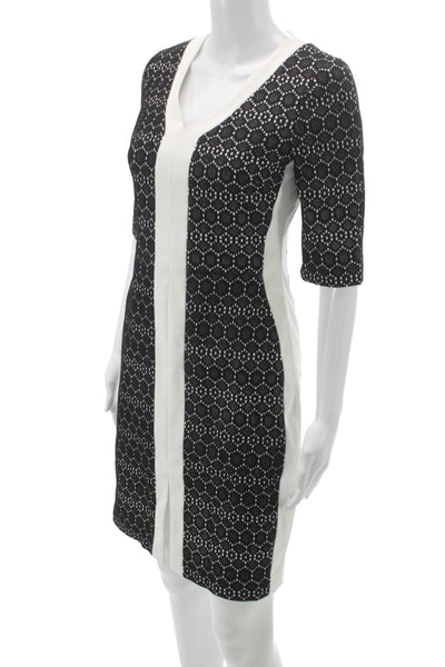 Belle Badgley Mischka Women Sheath Dress Black Lace V-Neck Half Sleeve Size 4