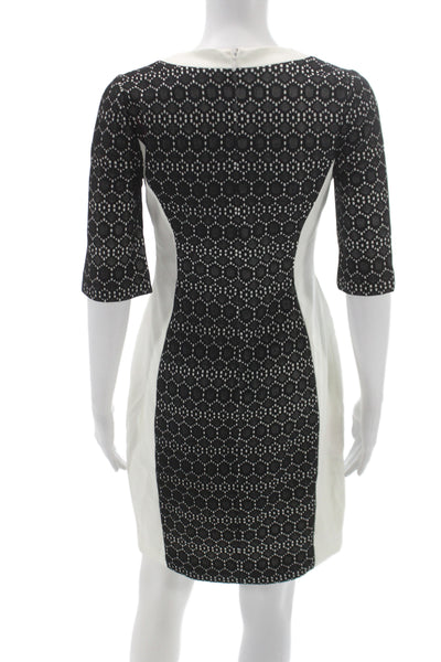 Belle Badgley Mischka Women Sheath Dress Black Lace V-Neck Half Sleeve Size 4