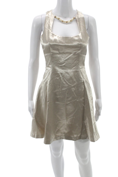 Belle Badgley Mischka Women Fit & Flare Satin Cocktail Dress Gold Size 4