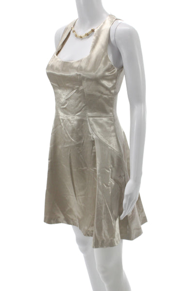 Belle Badgley Mischka Women Fit & Flare Satin Cocktail Dress Gold Size 4