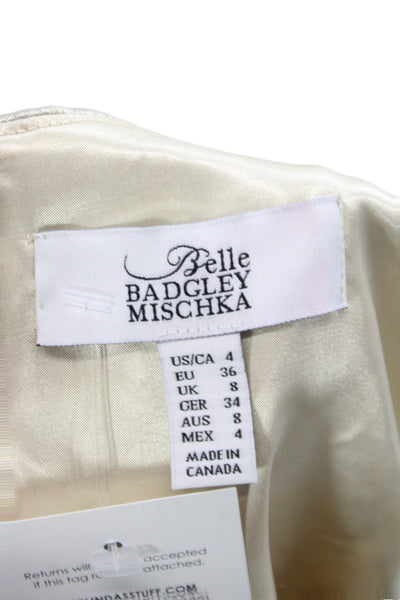 Belle Badgley Mischka Women Fit & Flare Satin Cocktail Dress Gold Size 4