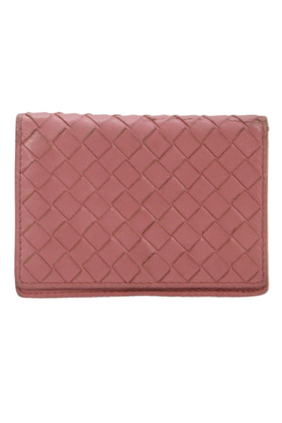 Bottega Veneta Womens Intrecciato Button Closure Mini Wallet Pink
