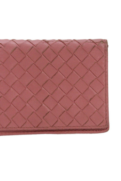 Bottega Veneta Womens Intrecciato Button Closure Mini Wallet Pink