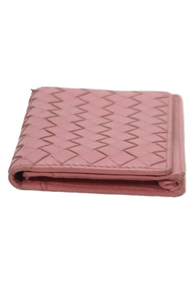 Bottega Veneta Womens Intrecciato Button Closure Mini Wallet Pink