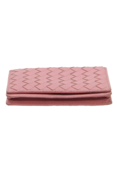 Bottega Veneta Womens Intrecciato Button Closure Mini Wallet Pink