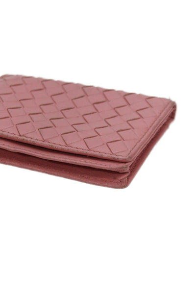 Bottega Veneta Womens Intrecciato Button Closure Mini Wallet Pink