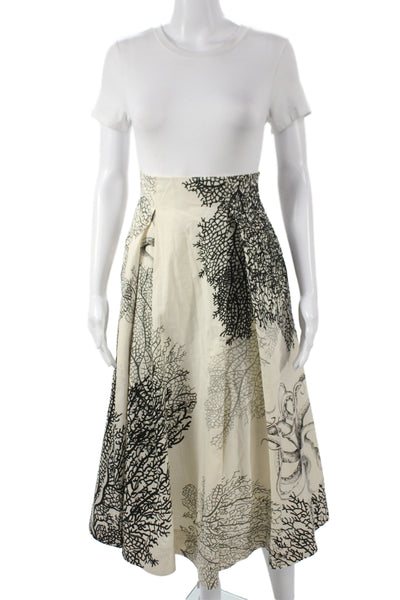Christian Dior Women A-Line Ivory Cotton Midi Skirt Abstract Size 4