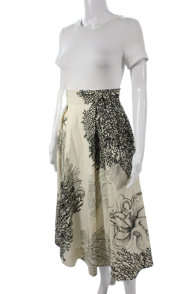 Christian Dior Women A-Line Ivory Cotton Midi Skirt Abstract Size 4