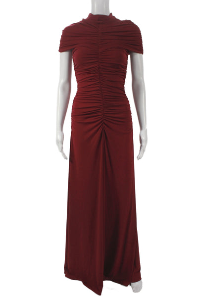Koahari Women Maxi Long High Neck Short Sleeve Red Zip Dress Size M