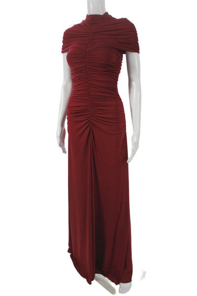 Koahari Women Maxi Long High Neck Short Sleeve Red Zip Dress Size M