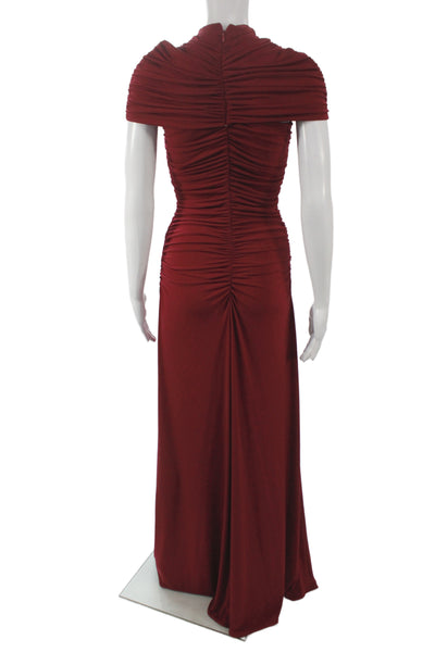 Koahari Women Maxi Long High Neck Short Sleeve Red Zip Dress Size M