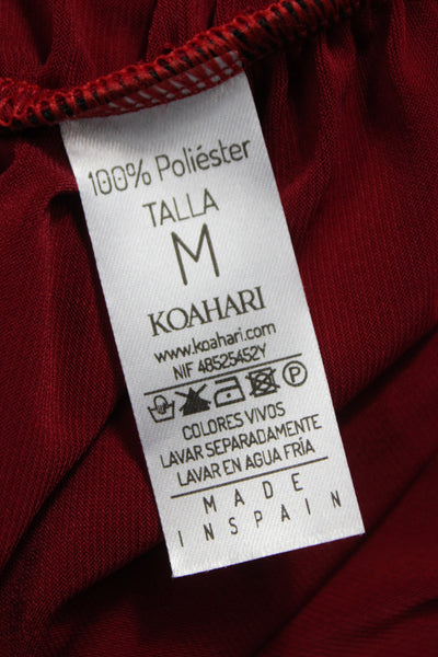 Koahari Women Maxi Long High Neck Short Sleeve Red Zip Dress Size M