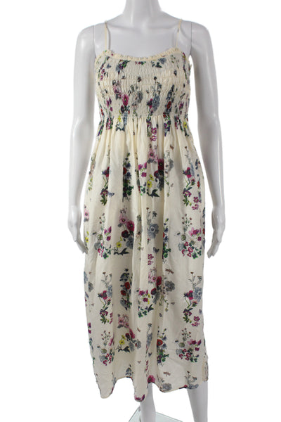 Eres Womens Maxi Dress Ivory Cotton Square Neck Floral Sleeveless Size S