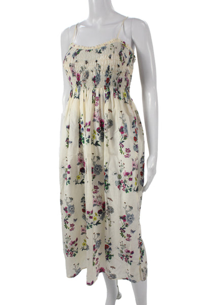 Eres Womens Maxi Dress Ivory Cotton Square Neck Floral Sleeveless Size S