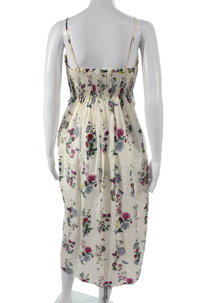 Eres Womens Maxi Dress Ivory Cotton Square Neck Floral Sleeveless Size S