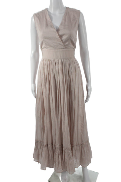 Mes Demoiselles Women Maxi Dress Beige Sleeveless V-Neck Cotton Boho Size 34