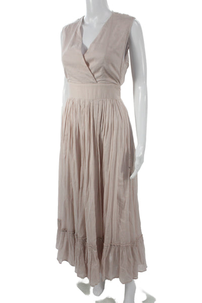 Mes Demoiselles Women Maxi Dress Beige Sleeveless V-Neck Cotton Boho Size 34