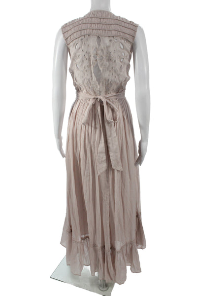 Mes Demoiselles Women Maxi Dress Beige Sleeveless V-Neck Cotton Boho Size 34
