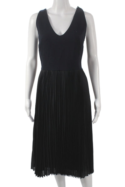 Akris Womens Fit & Flare Dress Black Wool V Neck Sleeveless Midi Zip Size 6