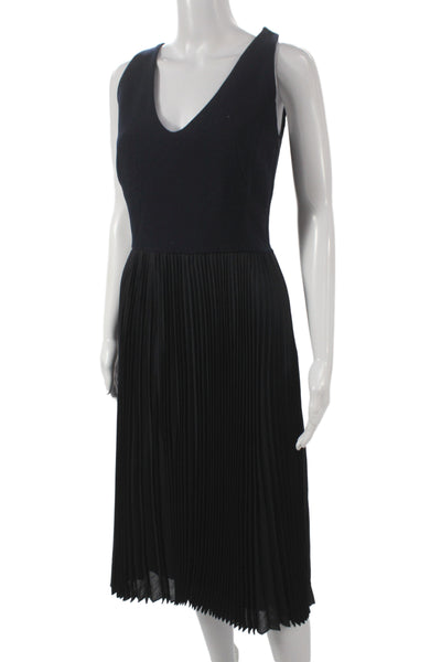 Akris Womens Fit & Flare Dress Black Wool V Neck Sleeveless Midi Zip Size 6