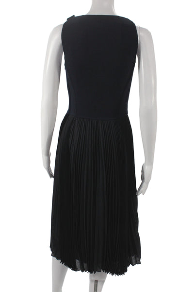 Akris Womens Fit & Flare Dress Black Wool V Neck Sleeveless Midi Zip Size 6