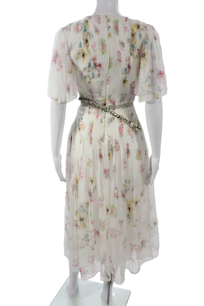 Gabriela Hearst Womens Silk Floral Midi Dress Short Sleeve Zip Size S