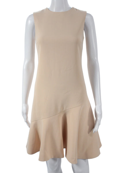 Victoria Victoria Beckham Women Beige Shift Dress Knee Length Crew Neck Size 2
