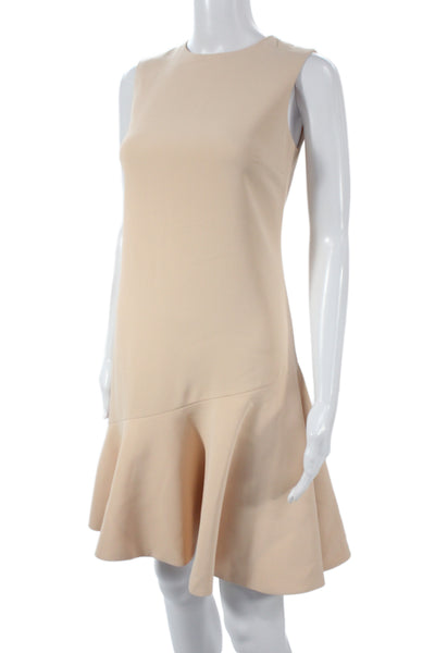 Victoria Victoria Beckham Women Beige Shift Dress Knee Length Crew Neck Size 2