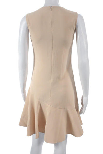 Victoria Victoria Beckham Women Beige Shift Dress Knee Length Crew Neck Size 2