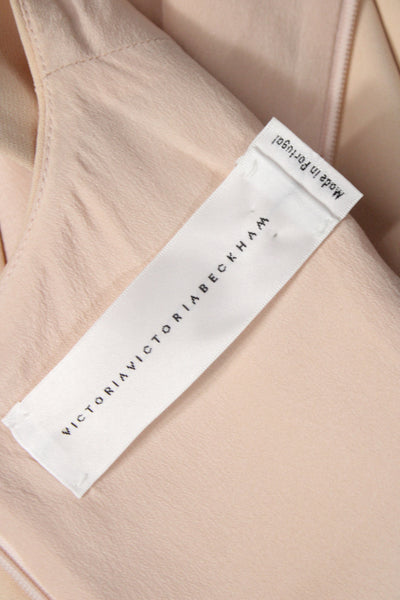Victoria Victoria Beckham Women Beige Shift Dress Knee Length Crew Neck Size 2