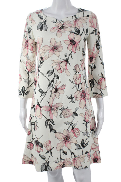 Jane Womens Shift Dress Ivory Sweetheart 3/4 Sleeve Floral Knee Length Size 2
