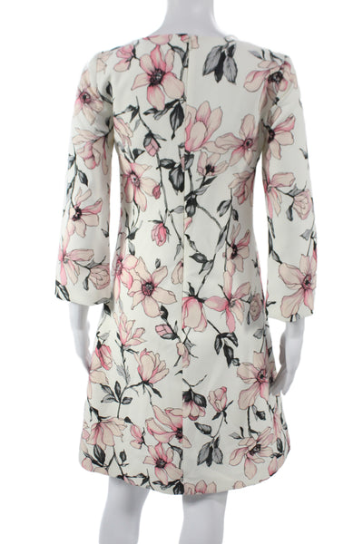 Jane Womens Shift Dress Ivory Sweetheart 3/4 Sleeve Floral Knee Length Size 2