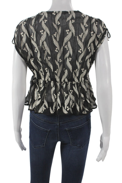Sabina Musayev Women Cropped Floral V-Neck Short Sleeve Blouse Black Size S