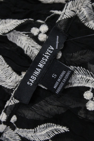 Sabina Musayev Women Cropped Floral V-Neck Short Sleeve Blouse Black Size S