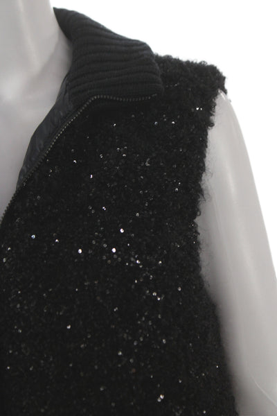 Fabiana Filippi Womens Black Mohair Puffer Jacket Sparkly Size 2XS
