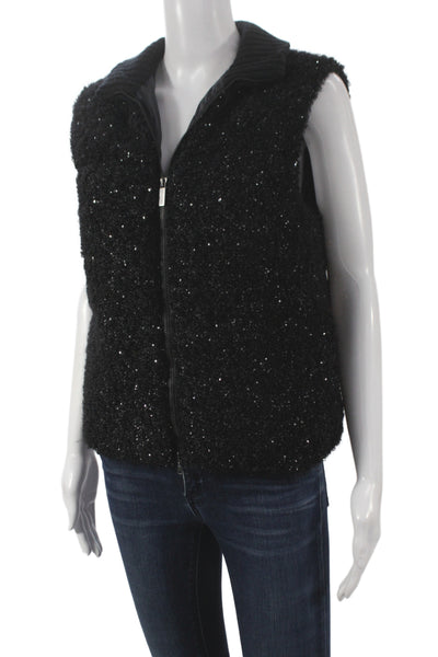 Fabiana Filippi Womens Black Mohair Puffer Jacket Sparkly Size 2XS