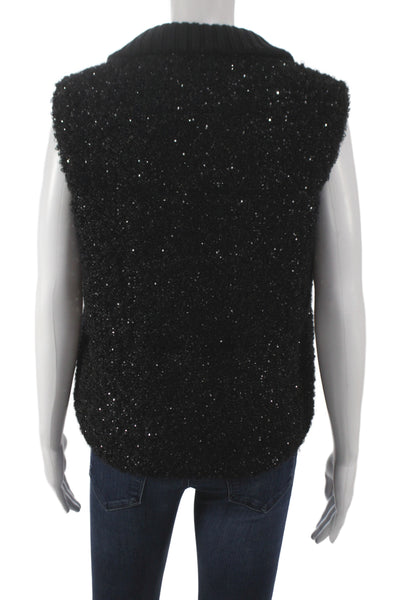 Fabiana Filippi Womens Black Mohair Puffer Jacket Sparkly Size 2XS