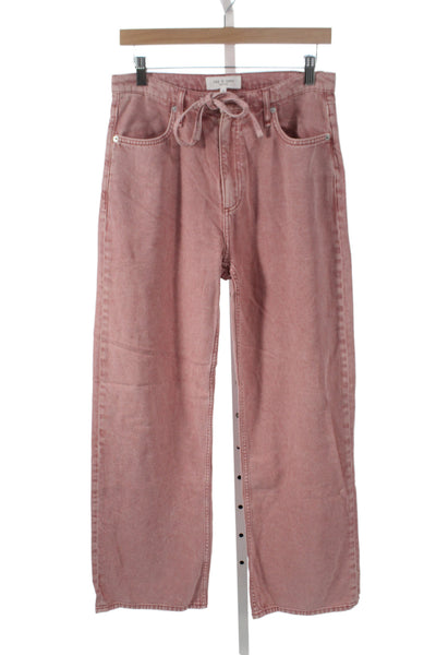 Rag & Bone Womens Wide-Leg Jeans Pink Button Cotton Size S