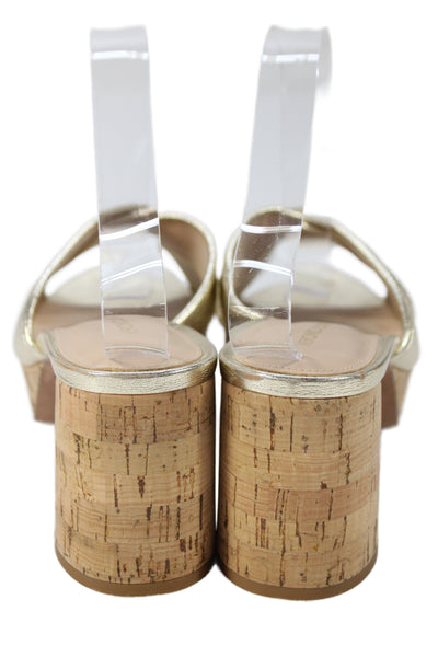 Veronica Beard Womens Block Heel Metallic Cross Strap Sandals Gold Size 7.5