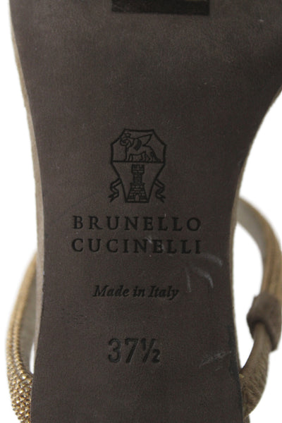 Brunello Cucinelli Women Stiletto Monili Strap Slingback Sandals Brown Gold 37.5