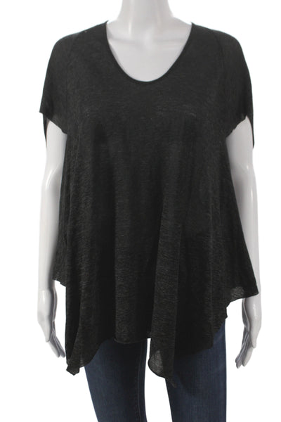 Helmut Lang Women Black Tunic Top Scoop Neck Short Sleeve Cotton Blend Size 0P