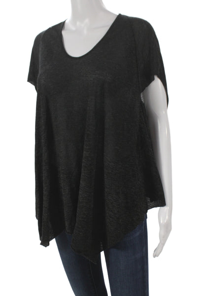 Helmut Lang Women Black Tunic Top Scoop Neck Short Sleeve Cotton Blend Size 0P