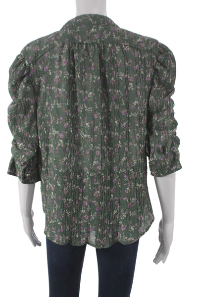 Muche Et Muchette Women Tunic Green Floral 3/4 Sleeve Collared Size One