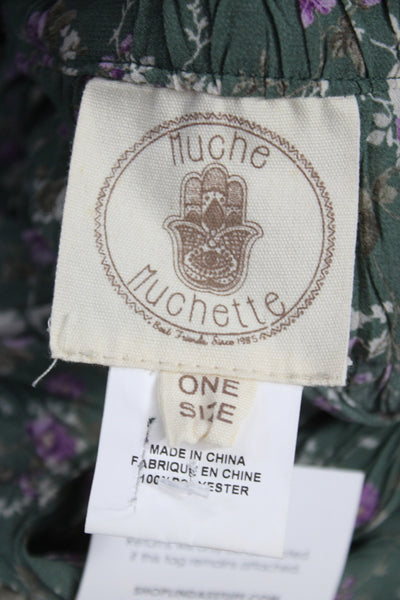 Muche Et Muchette Women Tunic Green Floral 3/4 Sleeve Collared Size One