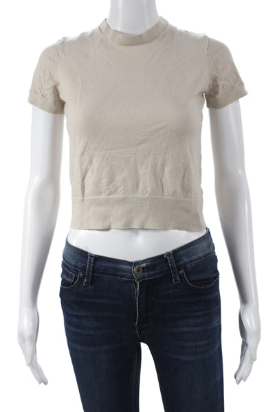 Theory Womens Pullover Sweater Beige Wool Crew Neck Short Sleeve Size M