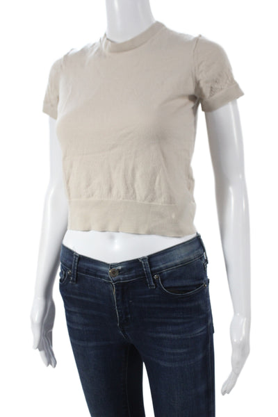 Theory Womens Pullover Sweater Beige Wool Crew Neck Short Sleeve Size M