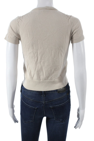 Theory Womens Pullover Sweater Beige Wool Crew Neck Short Sleeve Size M