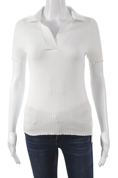 Goldie Women White Basic Polo Collared Short Sleeve Cotton Size M