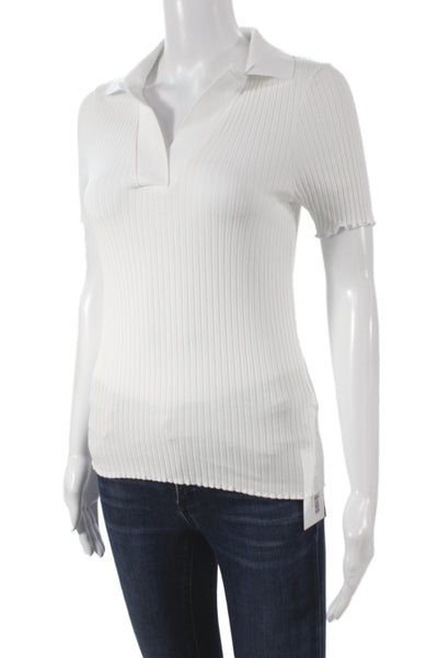 Goldie Women White Basic Polo Collared Short Sleeve Cotton Size M